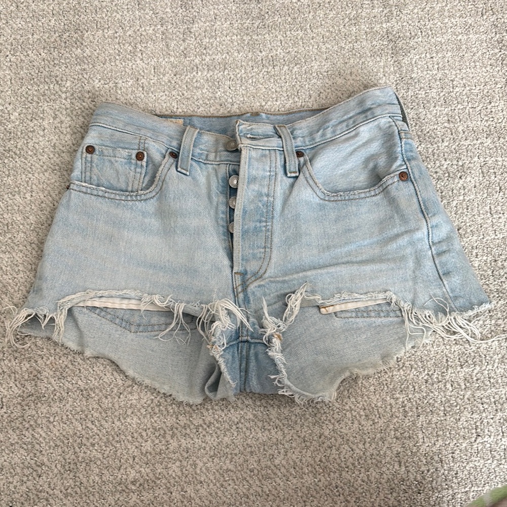 Light Blue Distressed Denim Shorts